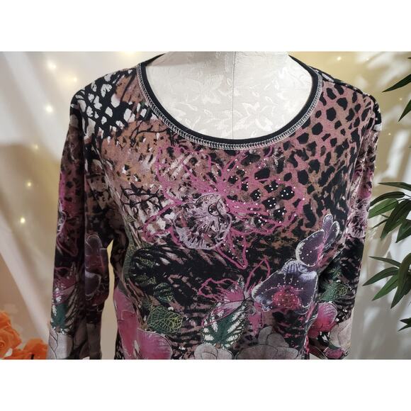 Vtg Jess & Jane Studded Bling Orchids Art to Wear Top Womens Size M 90s Y2K - Picture 5 of 9